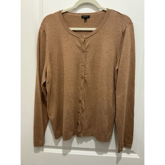 Talbots Classic Crew Neck Cardigan XL Camel Button Front Long Sleeve - Picture 1 of 8